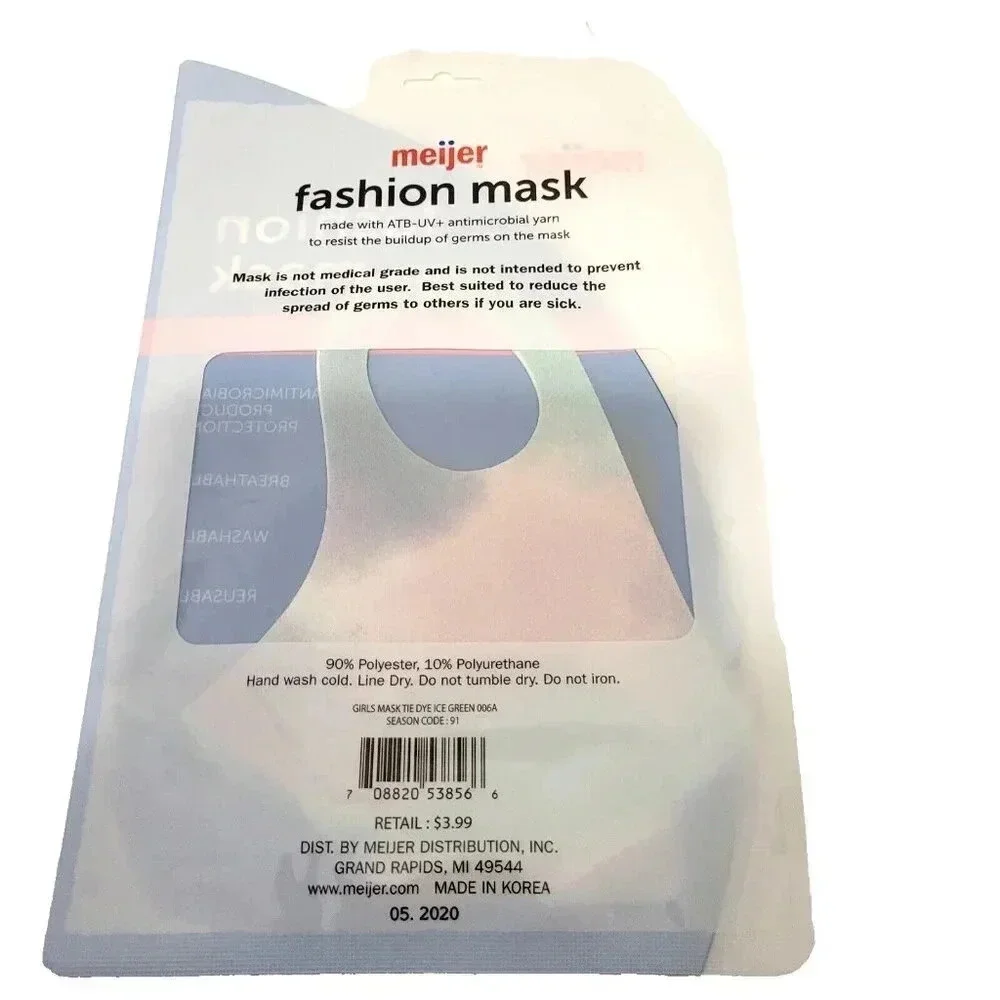 Meijer Face Mask Girls Medium Washable Reusable UV Protection Tie Dye Ice Green